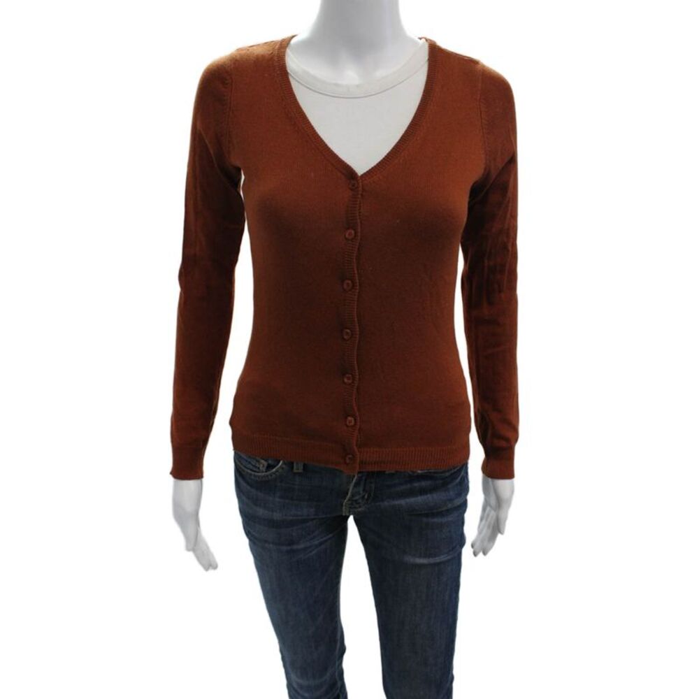 Tocca Women Brown Silk Cashmere V-Neck Button Long Sleeve Cardigan Size S